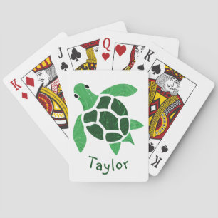 Jade Green Sea Turtle Mosaik mit Namen Spielkarten