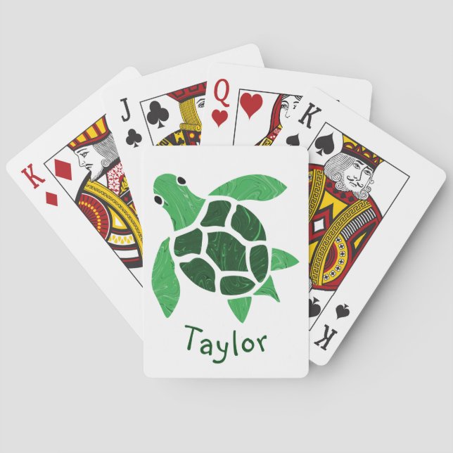 Jade Green Sea Turtle Mosaik mit Namen Spielkarten (Rückseite)