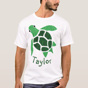 Jade Green Sea Turtle Mosaik mit Namen T-Shirt