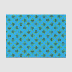 Jade Green Sea Turtle on Ocean Blue Background Seidenpapier