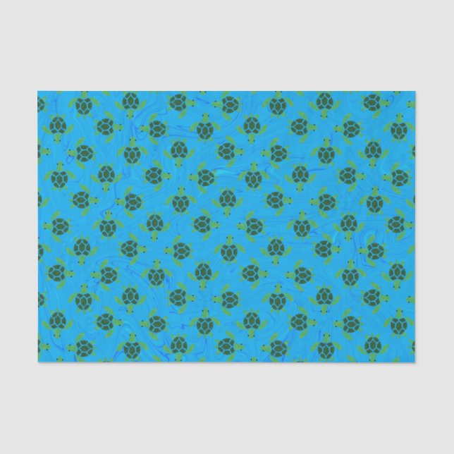 Jade Green Sea Turtle on Ocean Blue Background Seidenpapier (Vorderseite)