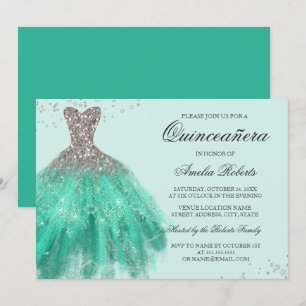 Jade Green Sparkle Dress Quinceanera Einladung