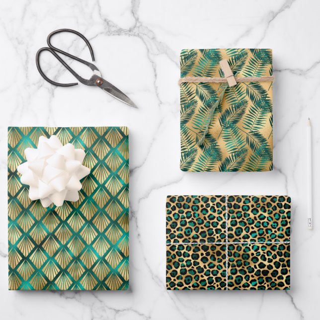 Jade Green und Gold Foil Look Geschenkpapier Set (Vorderseite)