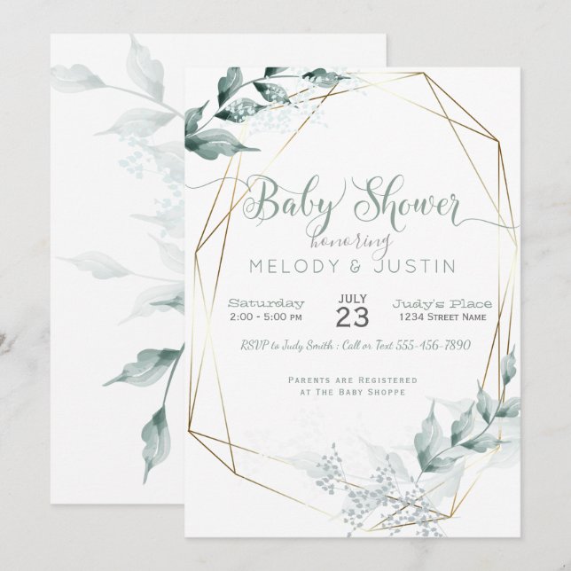 Jade Green Watercolor Couple's Baby Shower Einladung (Vorne/Hinten)