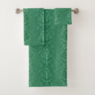 Jade-Grün-Vintages Art-Damast-Tuch-Set Badhandtuch Set