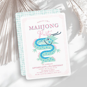 Jade GrünDrachen Rosa Chinoiserie Mahjong Geburtst Einladung