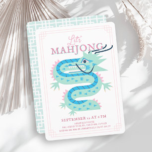 Jade-Grüner-Drache-Rosa-Chinoiserie-Mahjong-Party Einladung