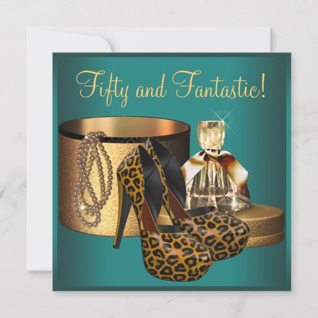 Jade Leopard Gold Womans 50. Geburtstag Einladung (Vorderseite)