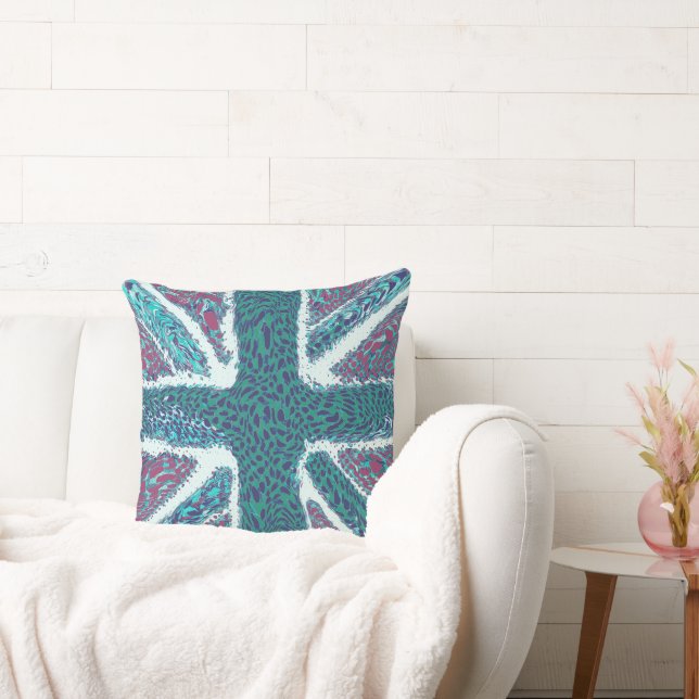 Jade Lila Union Jack Liquid Art, Wild Animal Kissen (Liege)