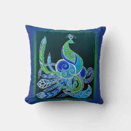 Jade Majesty Elegante Grün und Blau Pfau Kissen