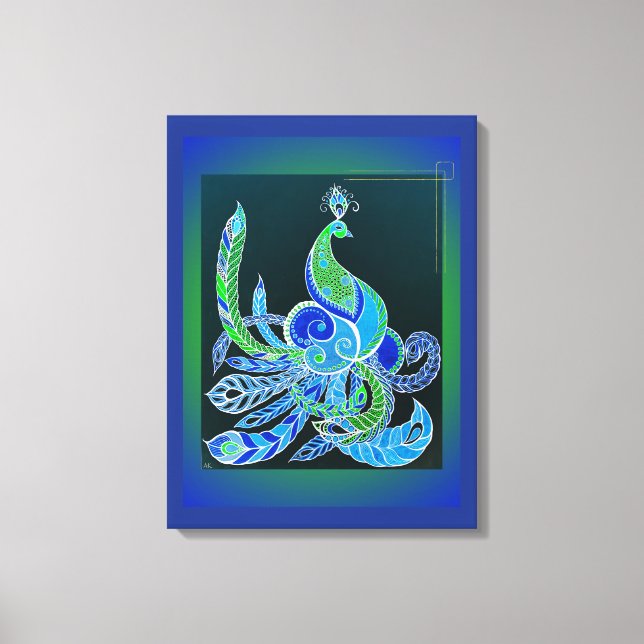 Jade Majesty Elegante Grün und Blau Pfau Leinwanddruck (Vorderseite)
