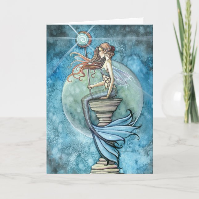 Jade Moon Mermaid Grußkarte von Molly Harrison Karte (Vorderseite)
