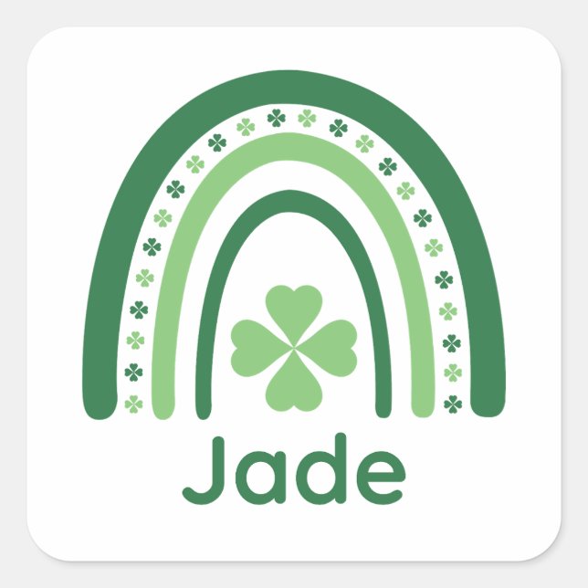 Jade Name Clover Boho Rainbow Quadratischer Aufkleber (Vorderseite)