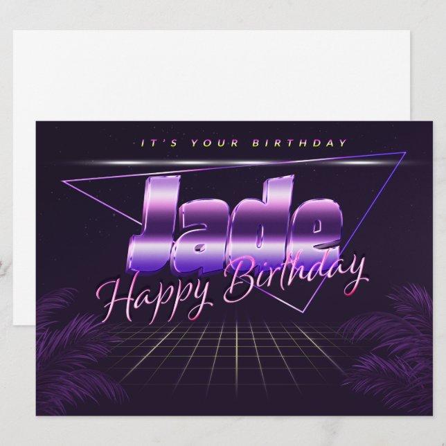 Jade Name Prénom lila retro Carte Anniversaire (Devant / Derrière)