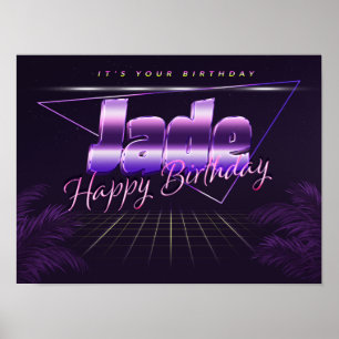Jade Nom Prénom lila retro Affiche Anniversaire