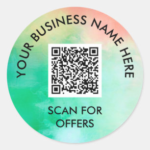 Jade Peach Scan for Offerts Business Name QR Code Runder Aufkleber