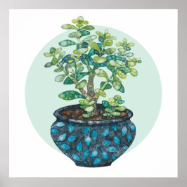 Jade Pflanze, Moderne Wasserfarbe Minimalistische  Poster
