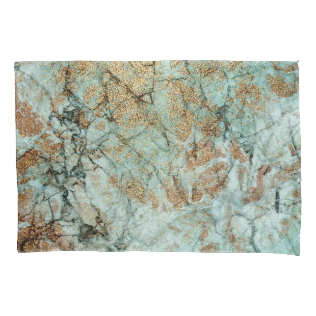 Jade- und Gold-Glitzer-Marmor Kissenbezug (Vorderseite)