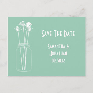 Jade White Mason Jar Wildblumen Save the Date Ankündigungspostkarte