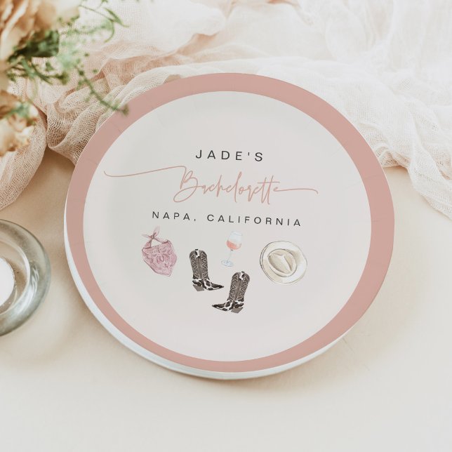JADE Wine Cowgirl Country Bachelorette Itinerary Pappteller (Von Creator hochgeladen)