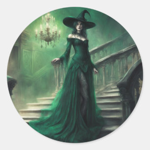 Jadehexe in gotischer Villa Romantik Halloween Runder Aufkleber