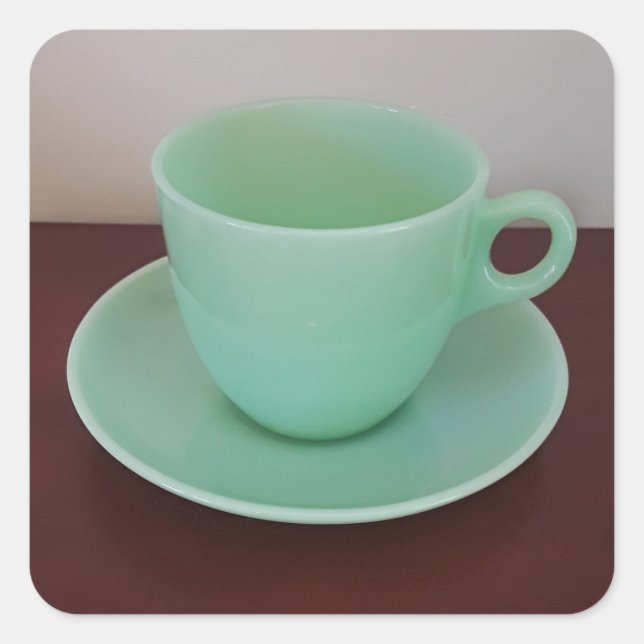 Jadeite Fire-King Cup Saucer Quadratischer Aufkleber (Vorderseite)