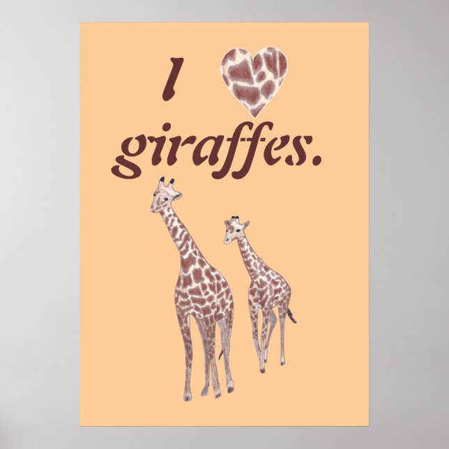 J'adore les girafes, mère enfant girafe poster (Devant)