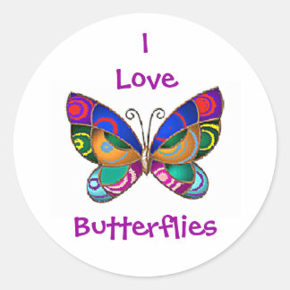 J'adore les papillons Stickers ronds