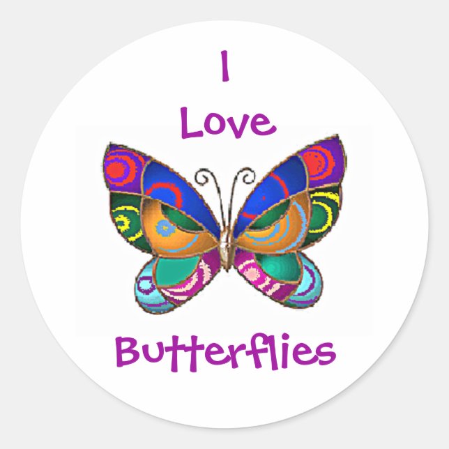J'adore les papillons Stickers ronds (Devant)