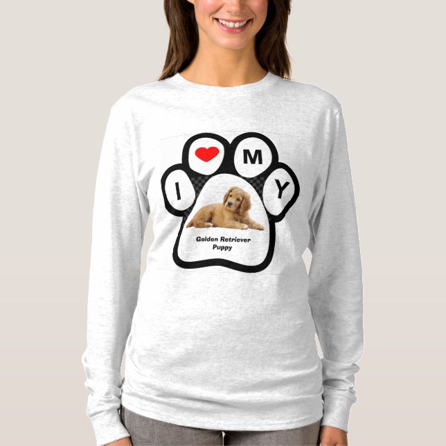 J'adore mon T-shirt à chiot rétripée d'or (Devant)