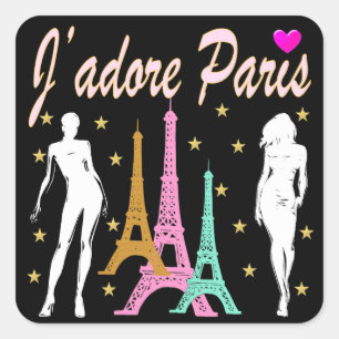 J'ADORE PARIS EIFFEL TOWER DESIGN QUADRATISCHER AUFKLEBER