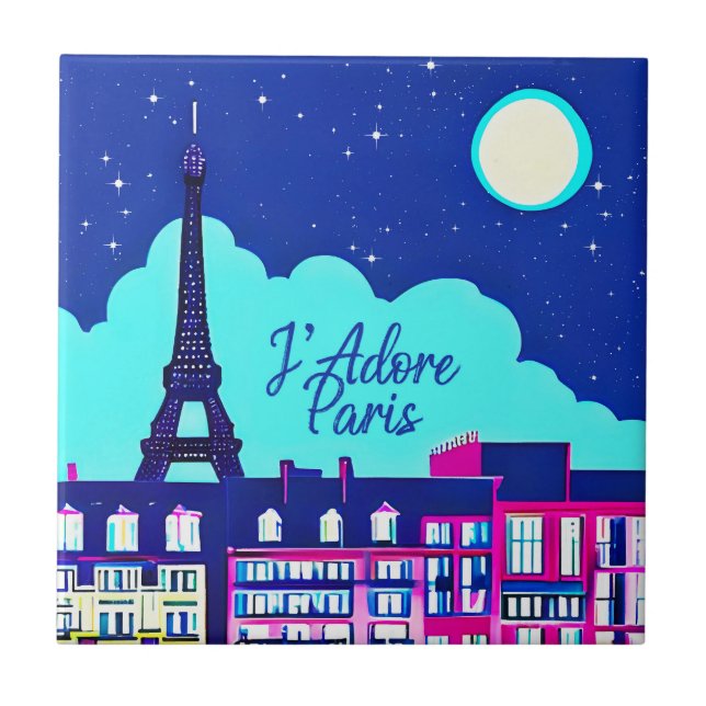 J'adore Paris - Fantasy Paris Unter dem Vollmond Fliese (Vorderseite)