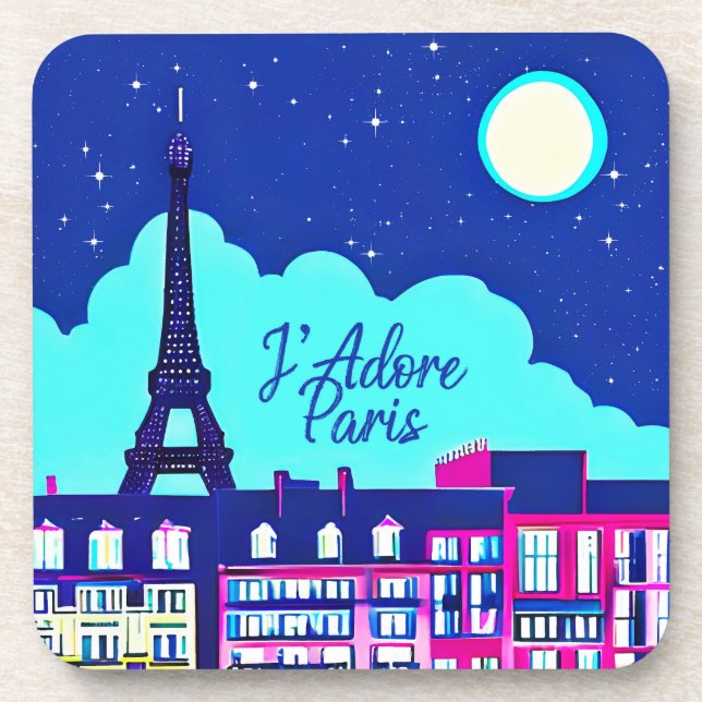 J'adore Paris - Fantasy Paris Unter dem Vollmond Getränkeuntersetzer (Vorderseite)