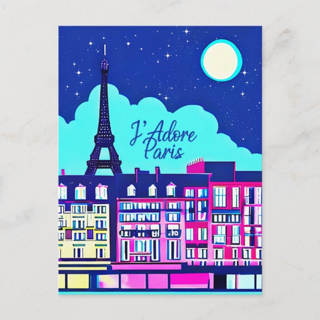 J'adore Paris - Fantasy Paris Unter dem Vollmond Postkarte (Vorderseite)
