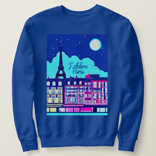 J'adore Paris - Fantasy Paris Unter dem Vollmond Sweatshirt (Design vorne)