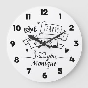 J'Adore Paris I Liebe You Paris Große Wanduhr