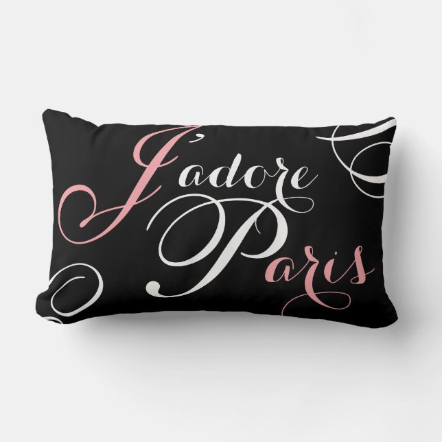 J'adore Paris I schwarzes rosa Kissen Liebe-Paris (Vorderseite)
