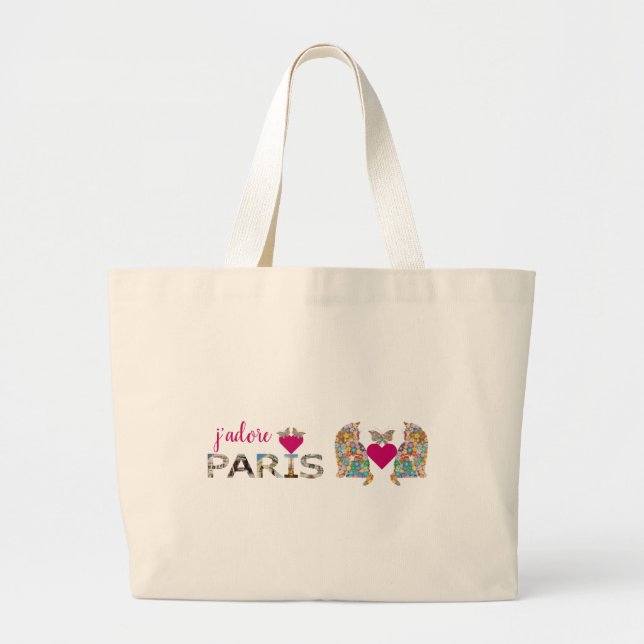 J'adore Paris, Katzen in der Liebe, Schmetterlinge Jumbo Stoffbeutel (Vorne)