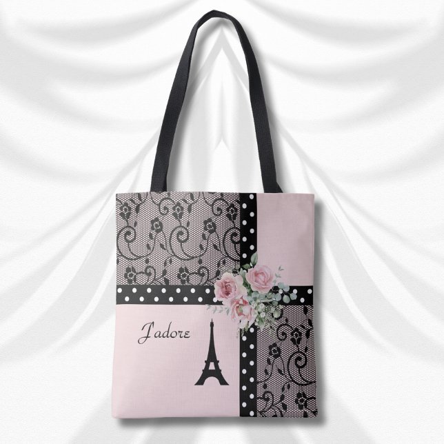 J'adore Pink und Black Paris Chic Tote Bag Tasche (J'adore Pink and Black Paris Chic Tote Bag)
