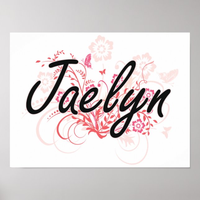 Jaelyn Artistic Name Design mit Blume Poster (Vorne)