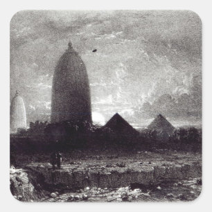 Jagannath Tempel, graviert von A. Picken, 1837 Quadratischer Aufkleber