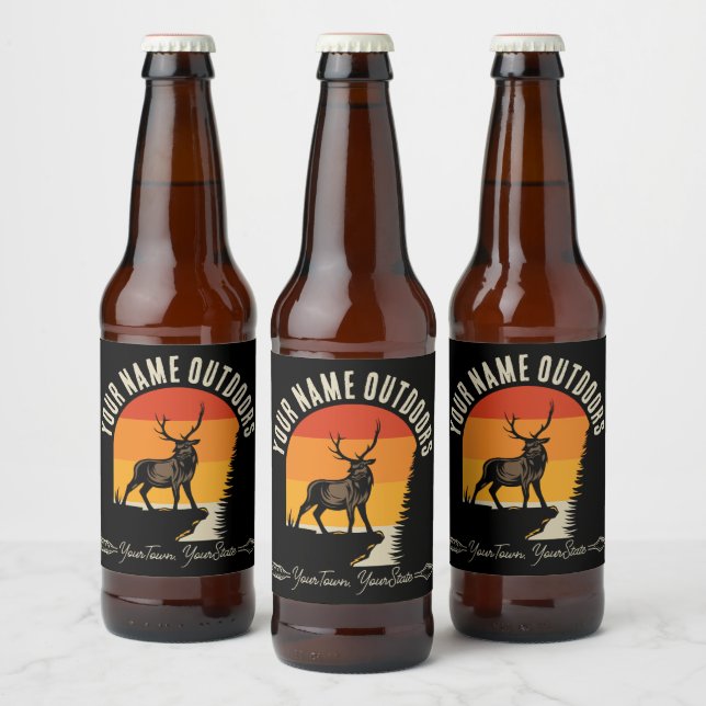 Jagd ADD NAME Außerhalb des Elk Wilderness Camp Bierflaschenetikett (Flaschen)