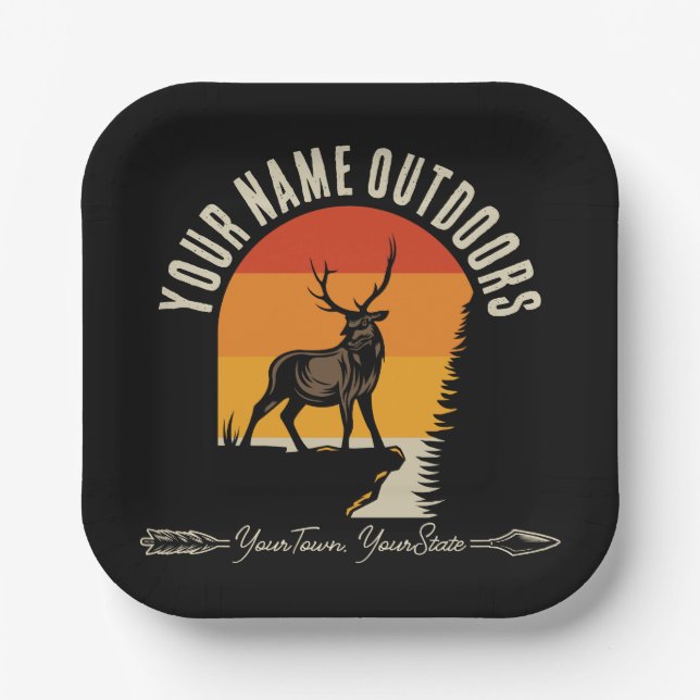 Jagd ADD NAME Außerhalb des Elk Wilderness Camp Pappteller (Vorderseite)