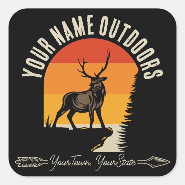 Jagd ADD NAME Außerhalb des Elk Wilderness Camp Quadratischer Aufkleber (Vorderseite)