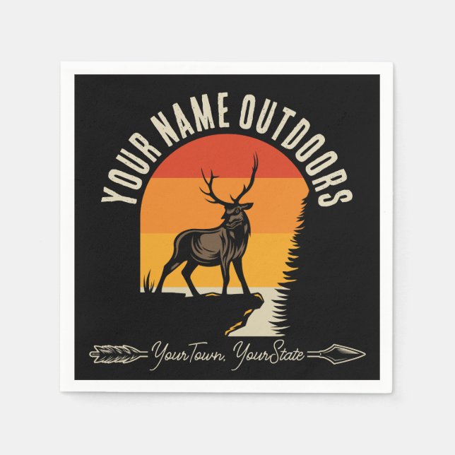 Jagd ADD NAME Außerhalb des Elk Wilderness Camp Serviette (Vorderseite)