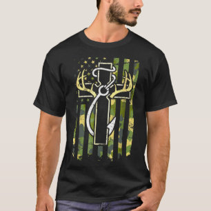 Jagd Angeln Glaube Kreuz Hirsch Geweih Amerikanisc T-Shirt