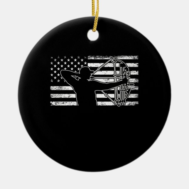 Jagd Archer American Flag Bowhill Huter Keramik Ornament (Vorne)