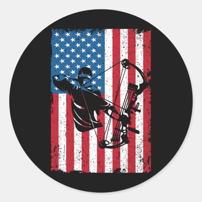 Jagd Archer American Flag Bowhunting Bowhunter Runder Aufkleber (Vorderseite)