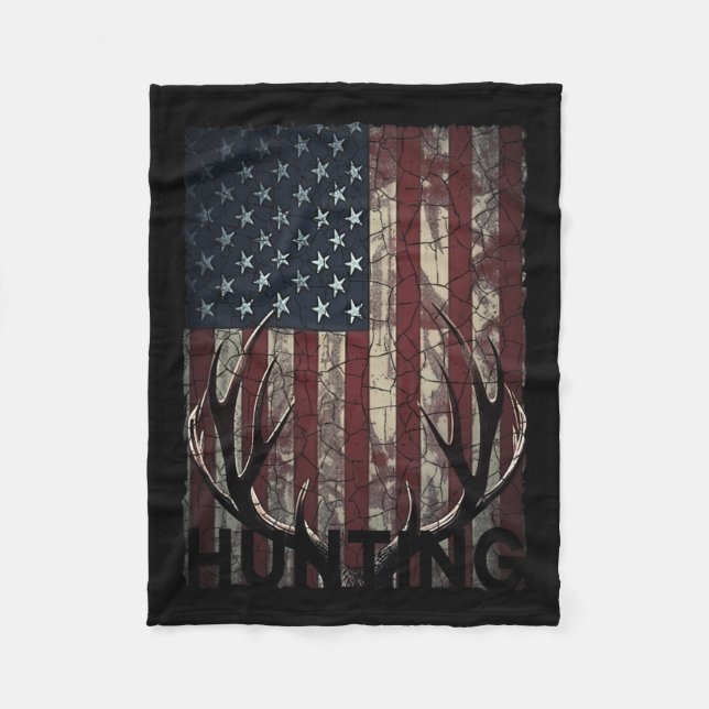Jagd auf Hirsch Amerikanische Flagge Wilder Jäger  Fleecedecke (Vorderseite)