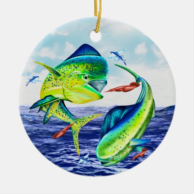 Jagd auf Mahi Mahi/Delphine Keramik Ornament (Vorne)
